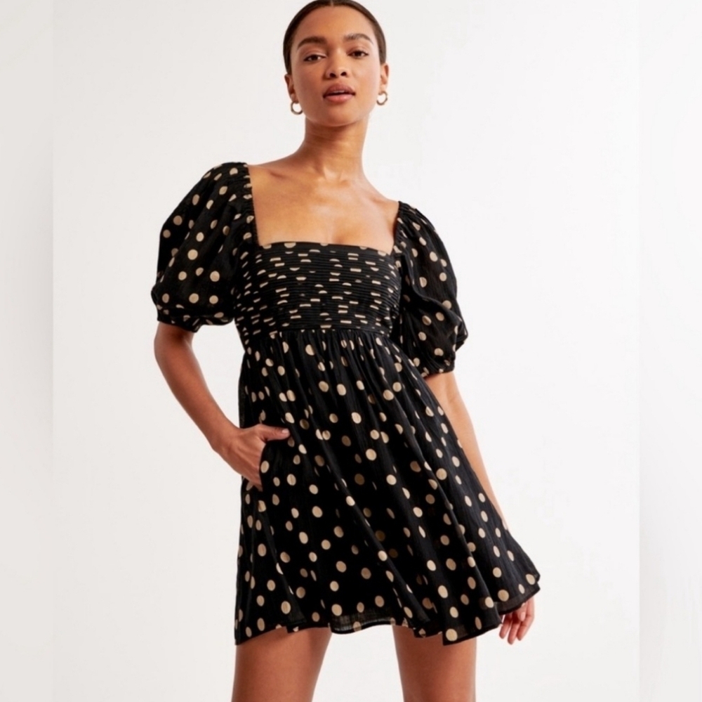 Abercrombie & Fitch Black and Gold Polka Dot Mini Dress